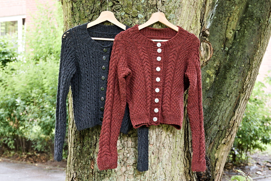 Charcoal and red versions of my Van Helsing cardigan